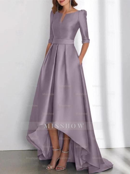 Asymmetrical A-Line Princess Mother of the Bride Dresses with Half Sleeves and Pockets