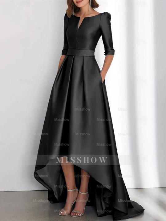 Asymmetrical A-Line Princess Mother of the Bride Dresses with Half Sleeves and Pockets