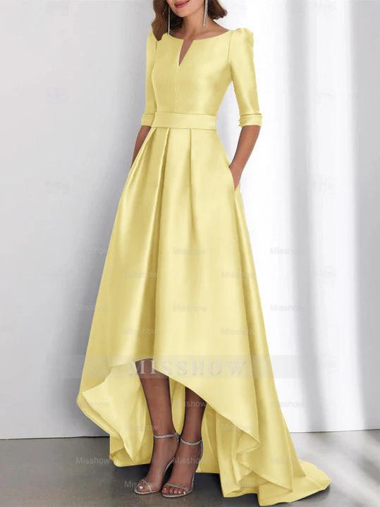 Asymmetrical A-Line Princess Mother of the Bride Dresses with Half Sleeves and Pockets