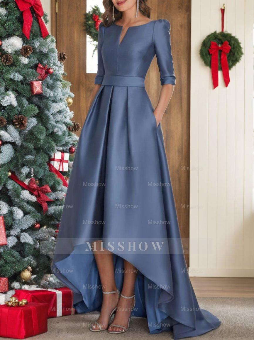 Asymmetrical A-Line Princess Mother of the Bride Dresses with Half Sleeves and Pockets