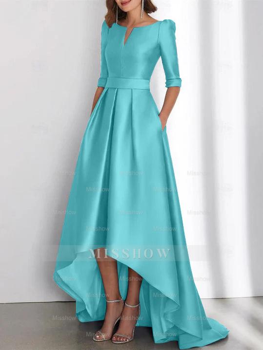 Asymmetrical A-Line Princess Mother of the Bride Dresses with Half Sleeves and Pockets