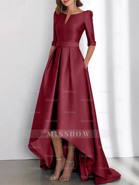 Asymmetrical A-Line Princess Mother of the Bride Dresses with Half Sleeves and Pockets