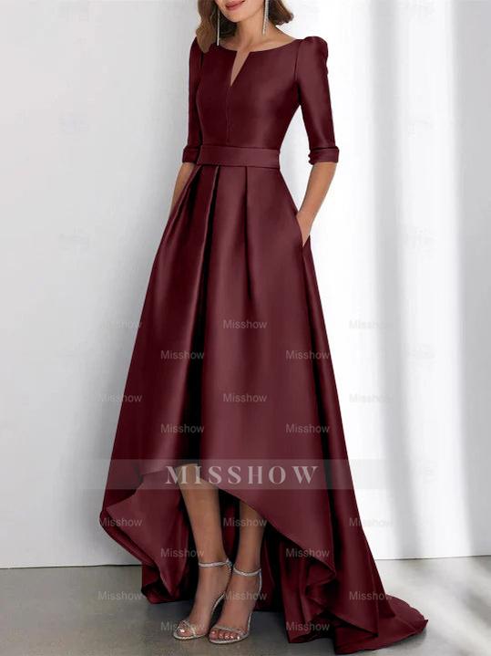 Asymmetrical A-Line Princess Mother of the Bride Dresses with Half Sleeves and Pockets