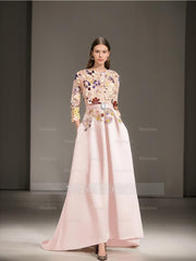 Asymmetrical A-Line Princess Scoop Mother of the Bride Dress with 3/4 Sleeves and Lace Appliques