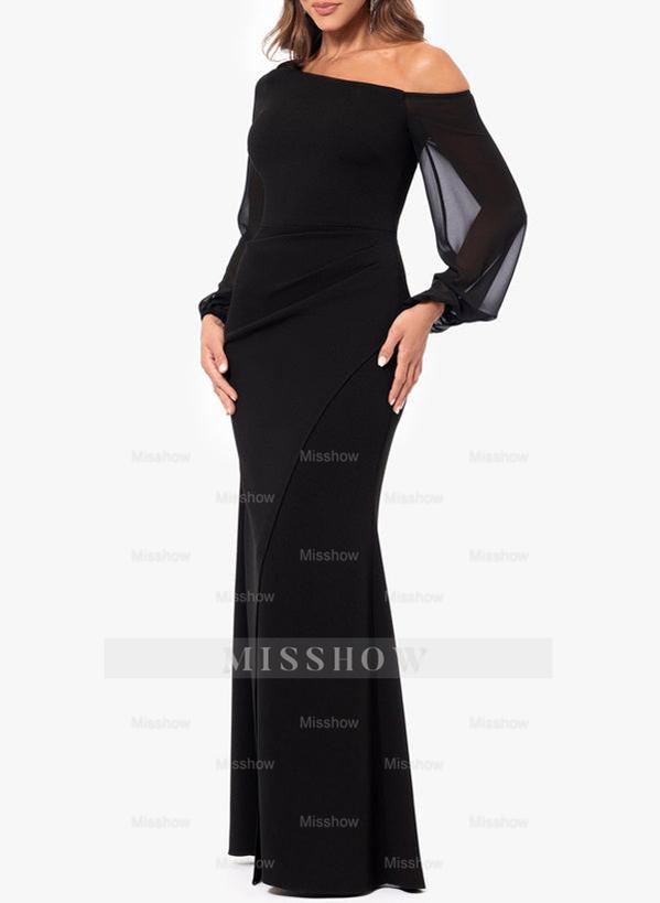 Asymmetrical One-Shoulder Mermaid Trumpet Gown with Long Sleeves for the Mother of the Bride