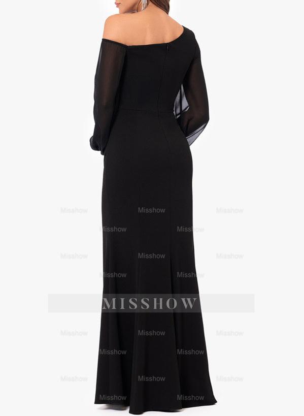 Asymmetrical One-Shoulder Mermaid Trumpet Gown with Long Sleeves for the Mother of the Bride