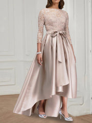 Asymmetrical Plus Size Mother of the Bride A-Line Dress with Jewel Neck and 3/4 Sleeves