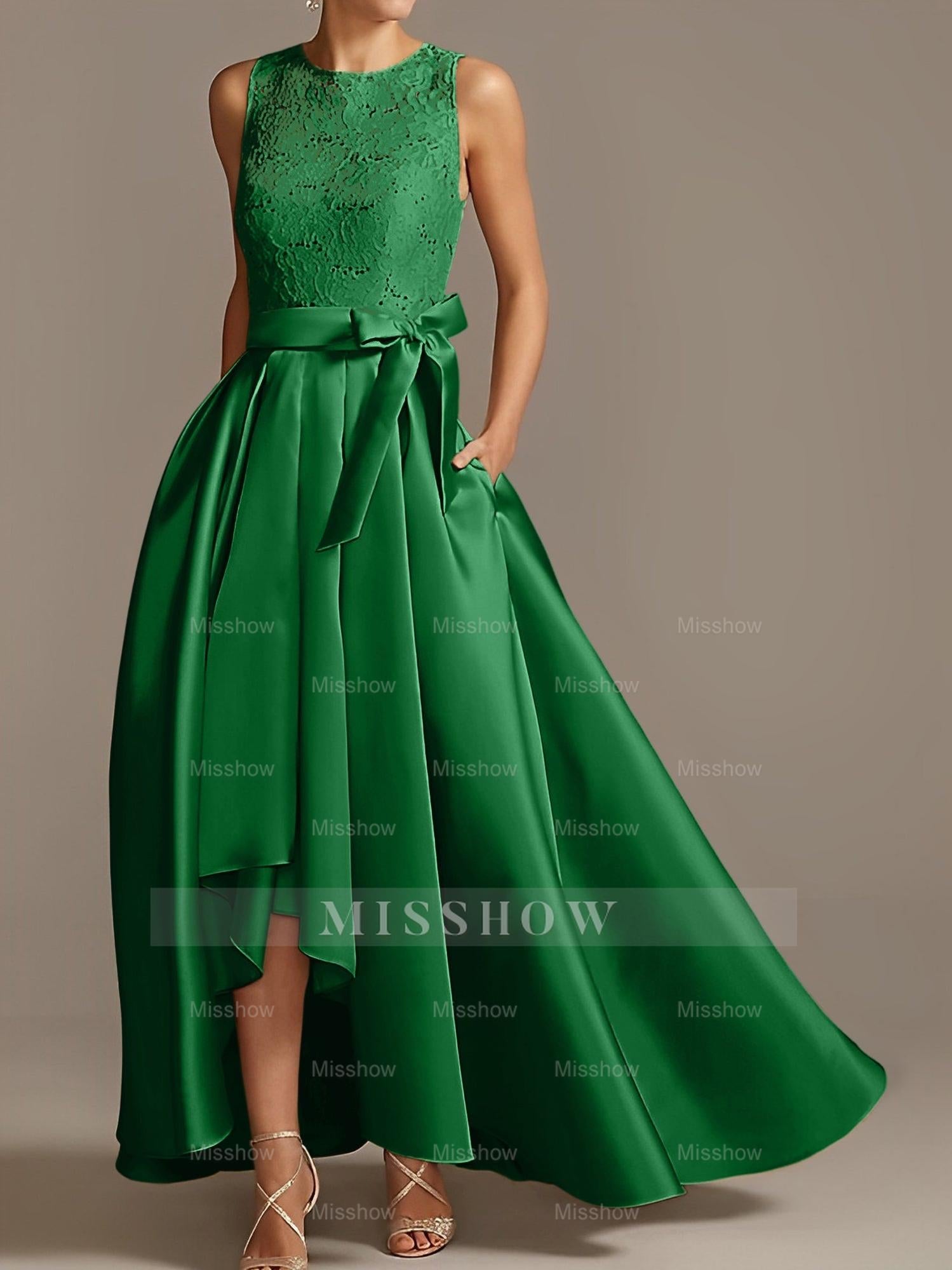 Asymmetrical Princess A-Line Sleeveless Mother Of The Bride Dress With Jewel Neck And Pleats