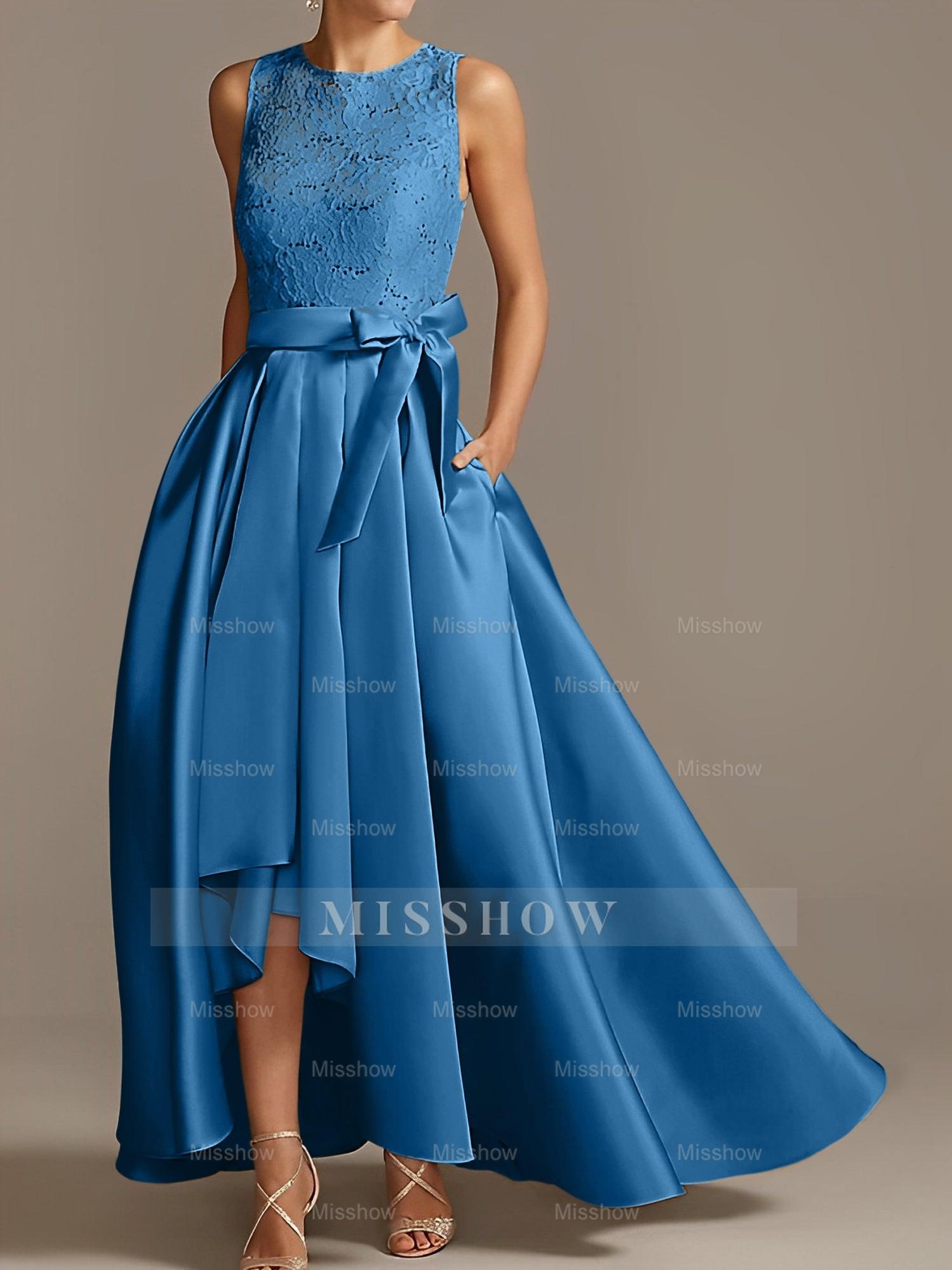 Asymmetrical Princess A-Line Sleeveless Mother Of The Bride Dress With Jewel Neck And Pleats