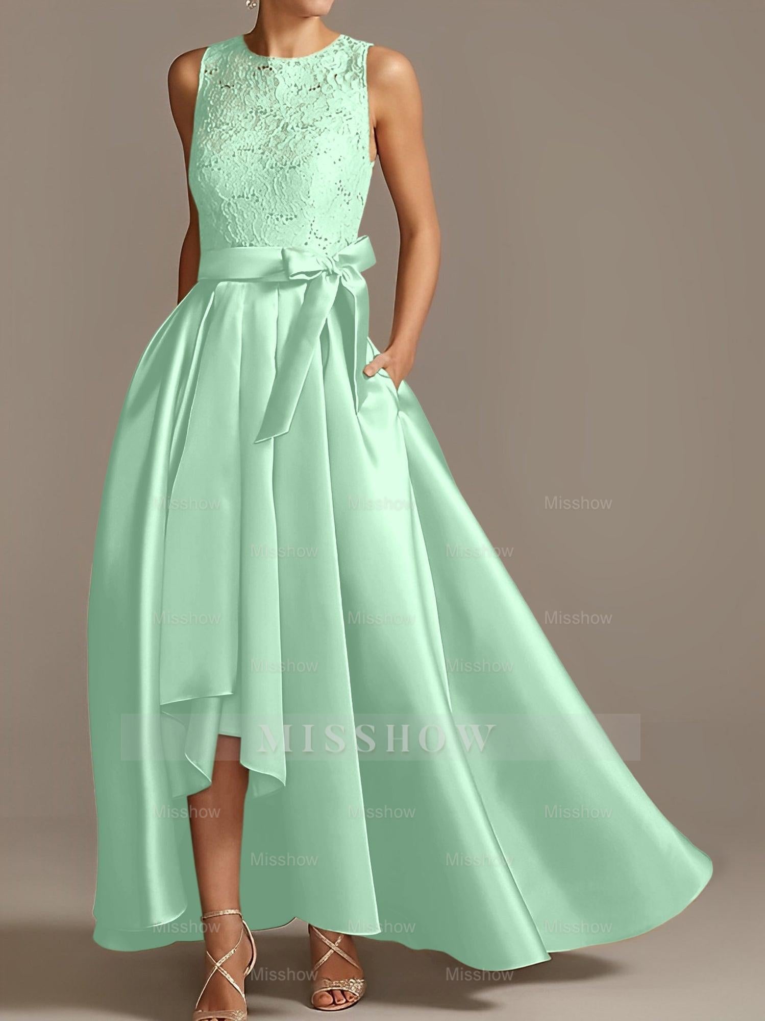 Asymmetrical Princess A-Line Sleeveless Mother Of The Bride Dress With Jewel Neck And Pleats