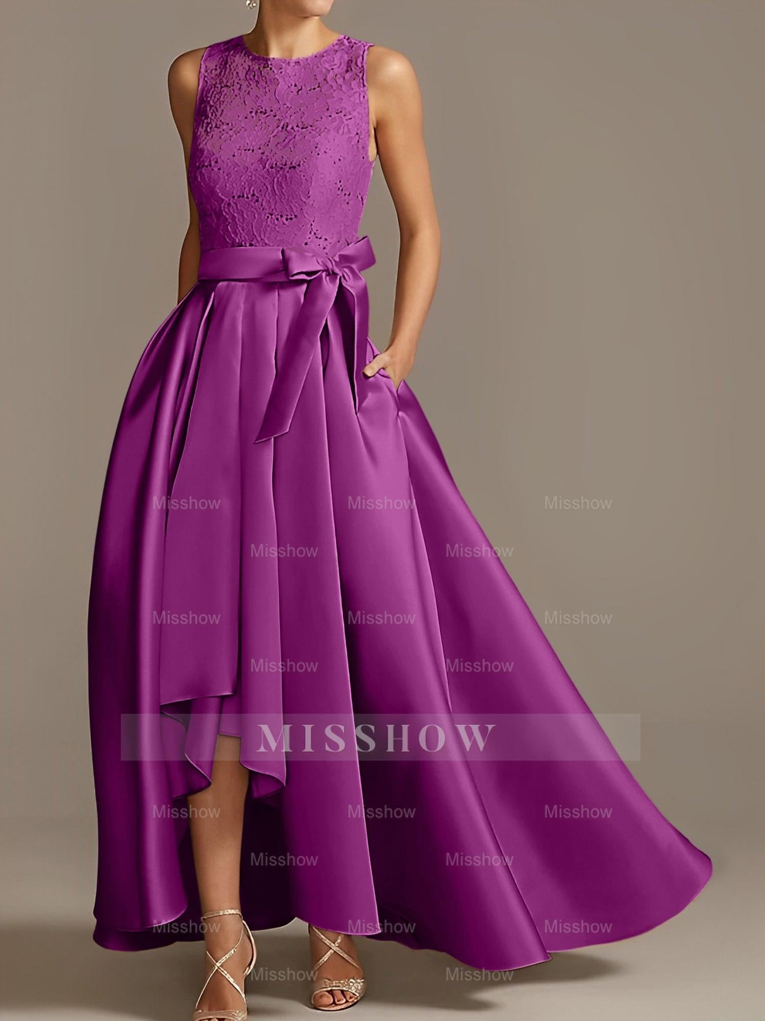 Asymmetrical Princess A-Line Sleeveless Mother Of The Bride Dress With Jewel Neck And Pleats