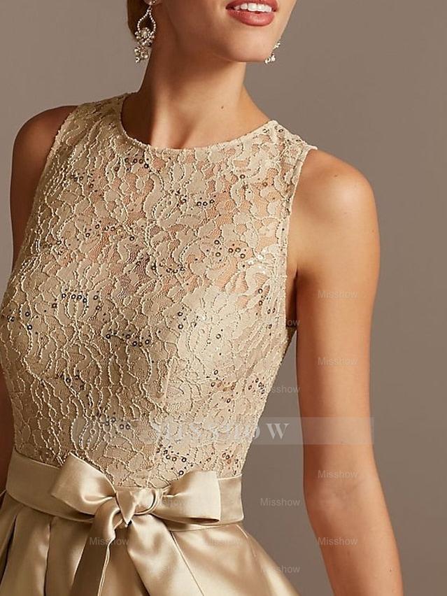 Asymmetrical Princess A-Line Sleeveless Mother Of The Bride Dress With Jewel Neck And Pleats