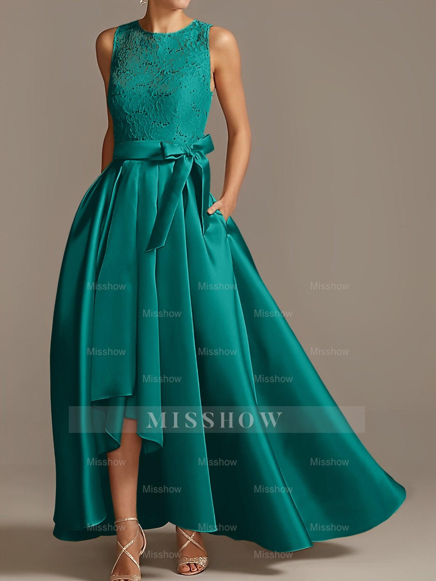 Asymmetrical Princess A-Line Sleeveless Mother Of The Bride Dress With Jewel Neck And Pleats