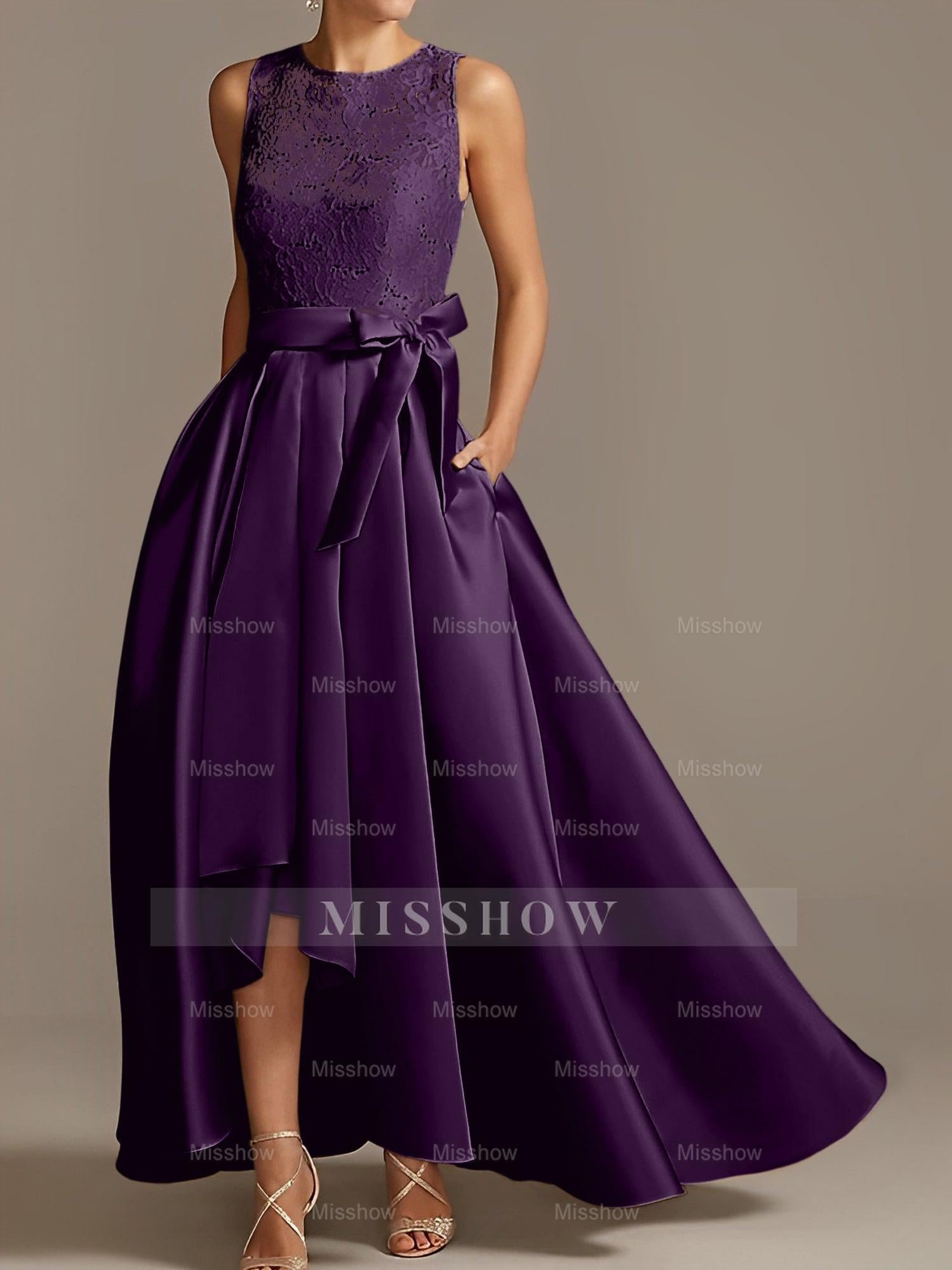 Asymmetrical Princess A-Line Sleeveless Mother Of The Bride Dress With Jewel Neck And Pleats