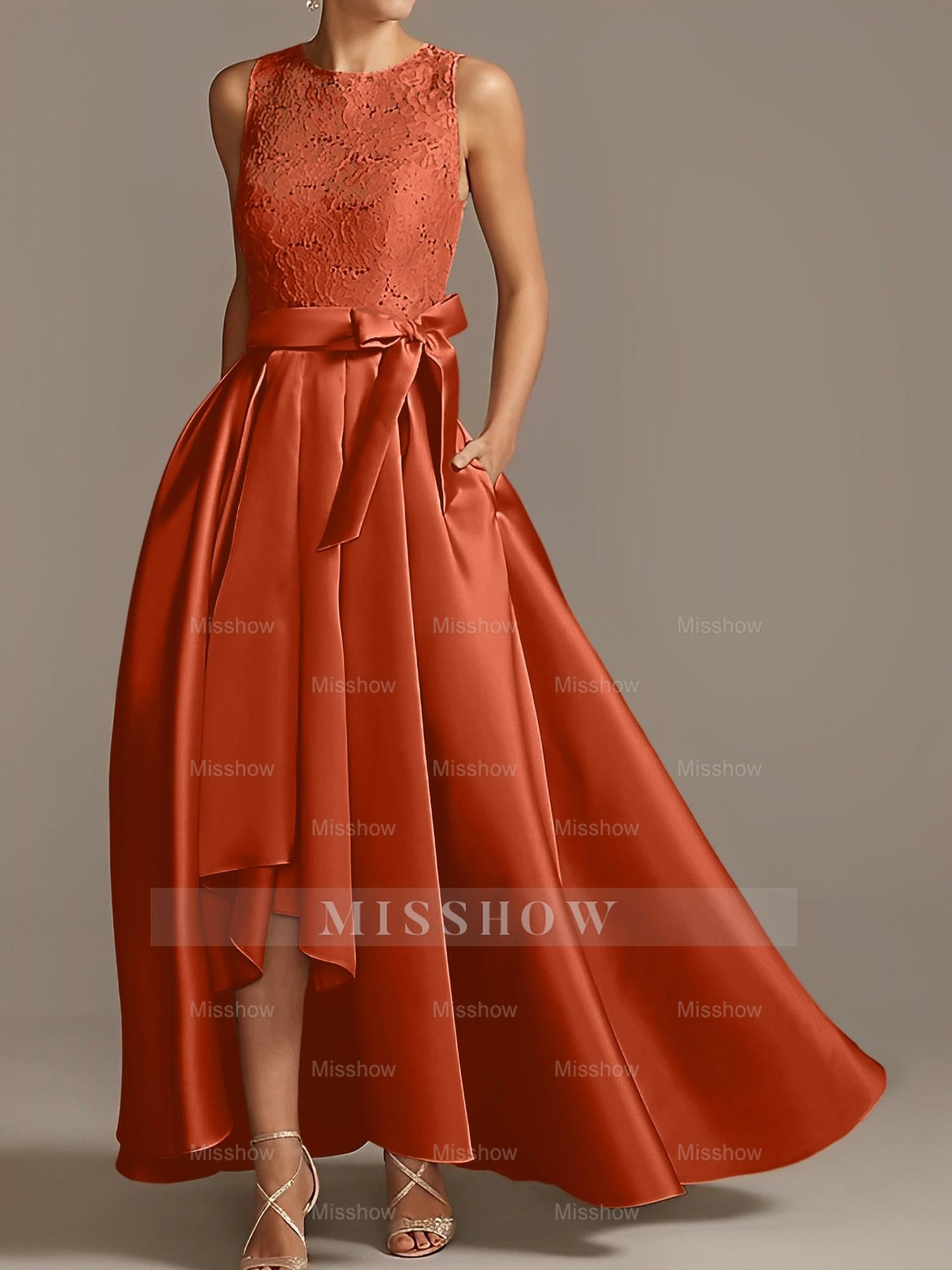 Asymmetrical Princess A-Line Sleeveless Mother Of The Bride Dress With Jewel Neck And Pleats