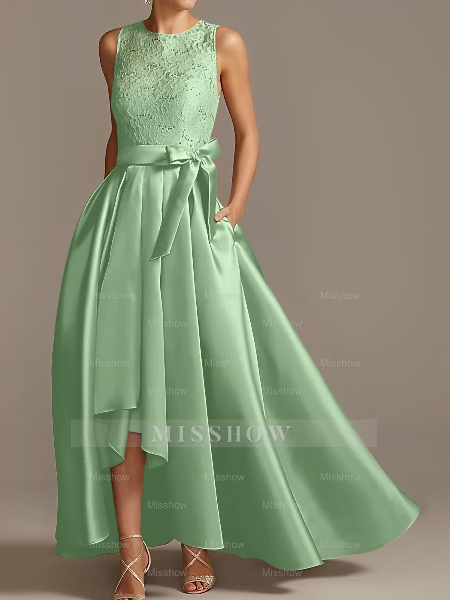 Asymmetrical Princess A-Line Sleeveless Mother Of The Bride Dress With Jewel Neck And Pleats