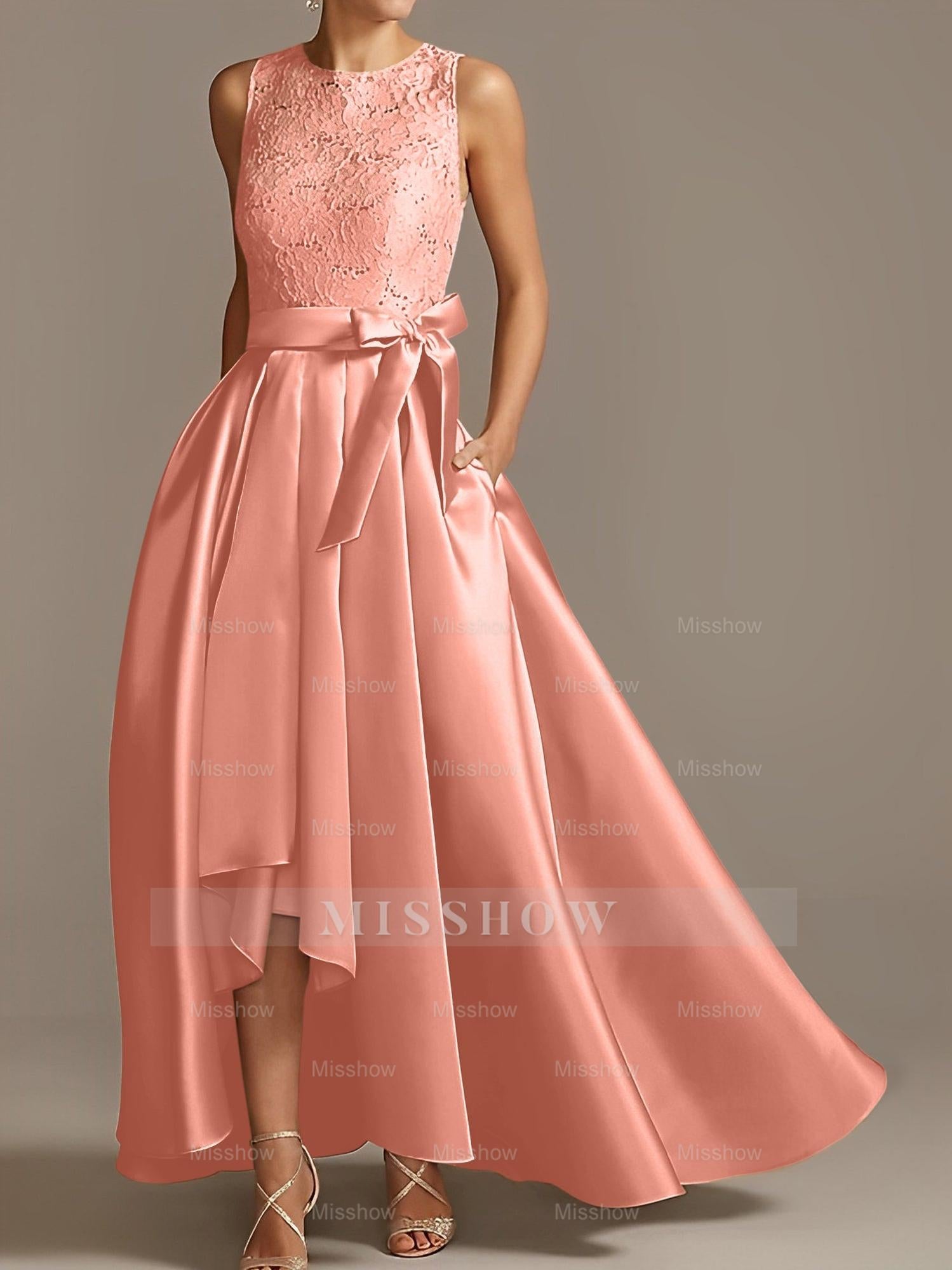 Asymmetrical Princess A-Line Sleeveless Mother Of The Bride Dress With Jewel Neck And Pleats