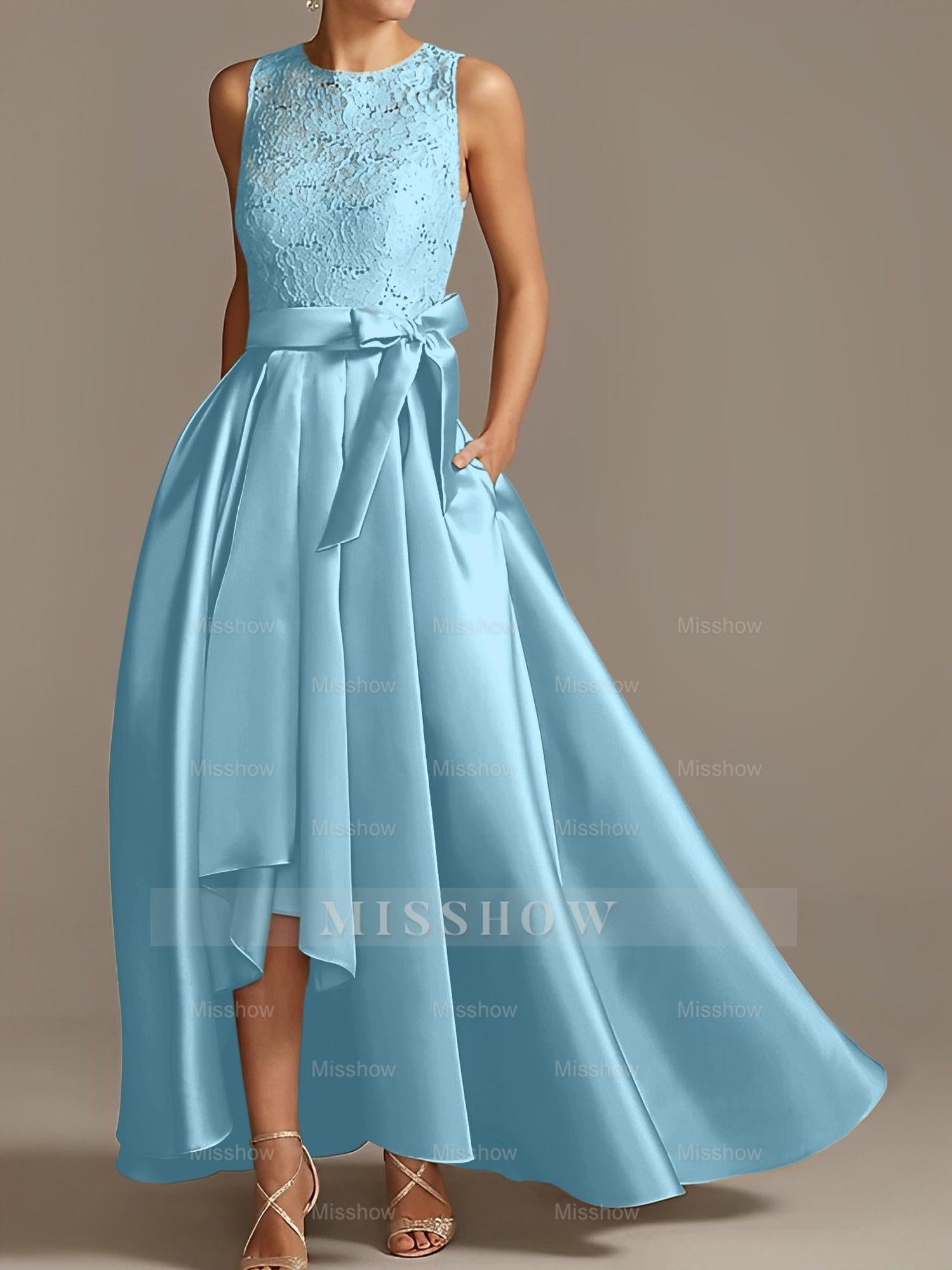 Asymmetrical Princess A-Line Sleeveless Mother Of The Bride Dress With Jewel Neck And Pleats