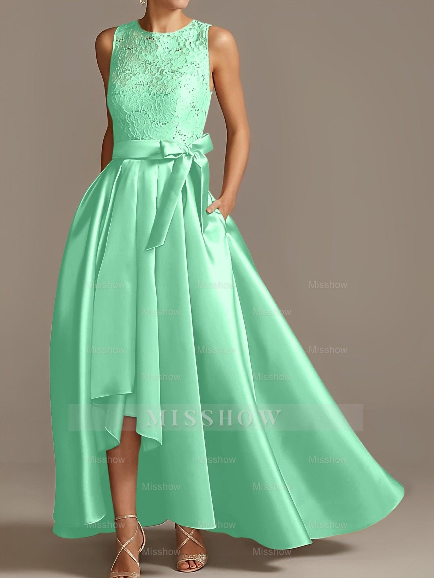 Asymmetrical Princess A-Line Sleeveless Mother Of The Bride Dress With Jewel Neck And Pleats