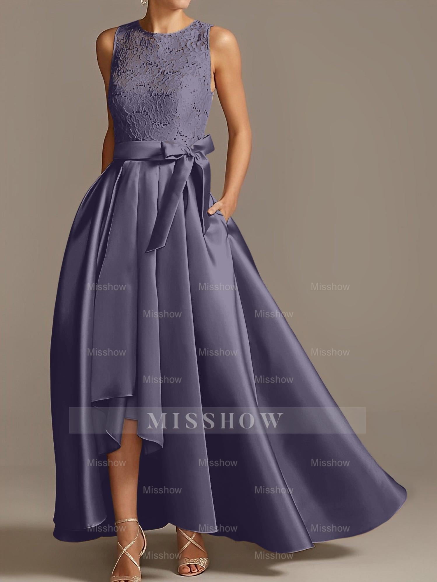 Asymmetrical Princess A-Line Sleeveless Mother Of The Bride Dress With Jewel Neck And Pleats