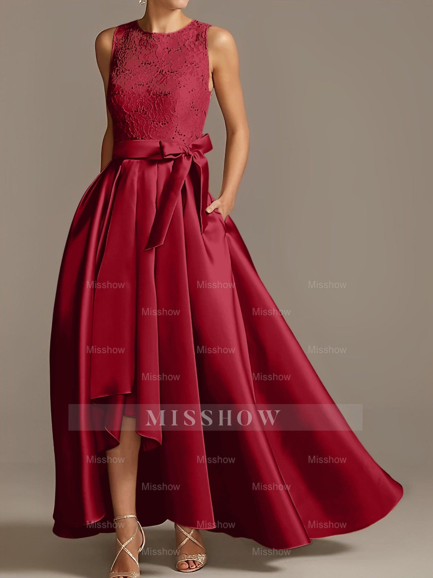 Asymmetrical Princess A-Line Sleeveless Mother Of The Bride Dress With Jewel Neck And Pleats