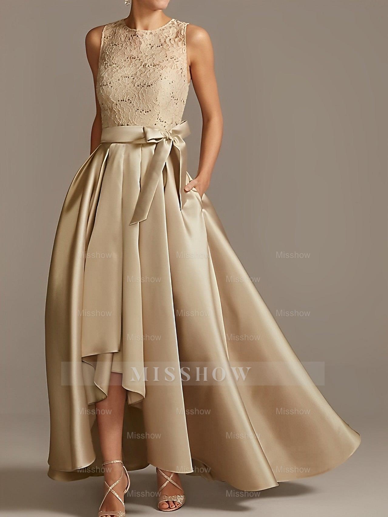 Asymmetrical Princess A-Line Sleeveless Mother Of The Bride Dress With Jewel Neck And Pleats