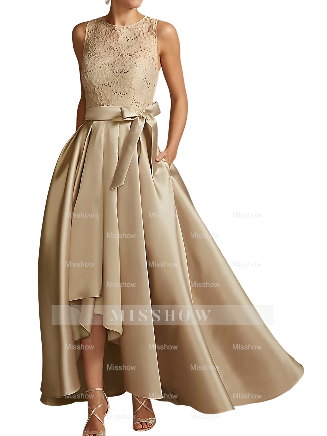 Asymmetrical Princess A-Line Sleeveless Mother Of The Bride Dress With Jewel Neck And Pleats