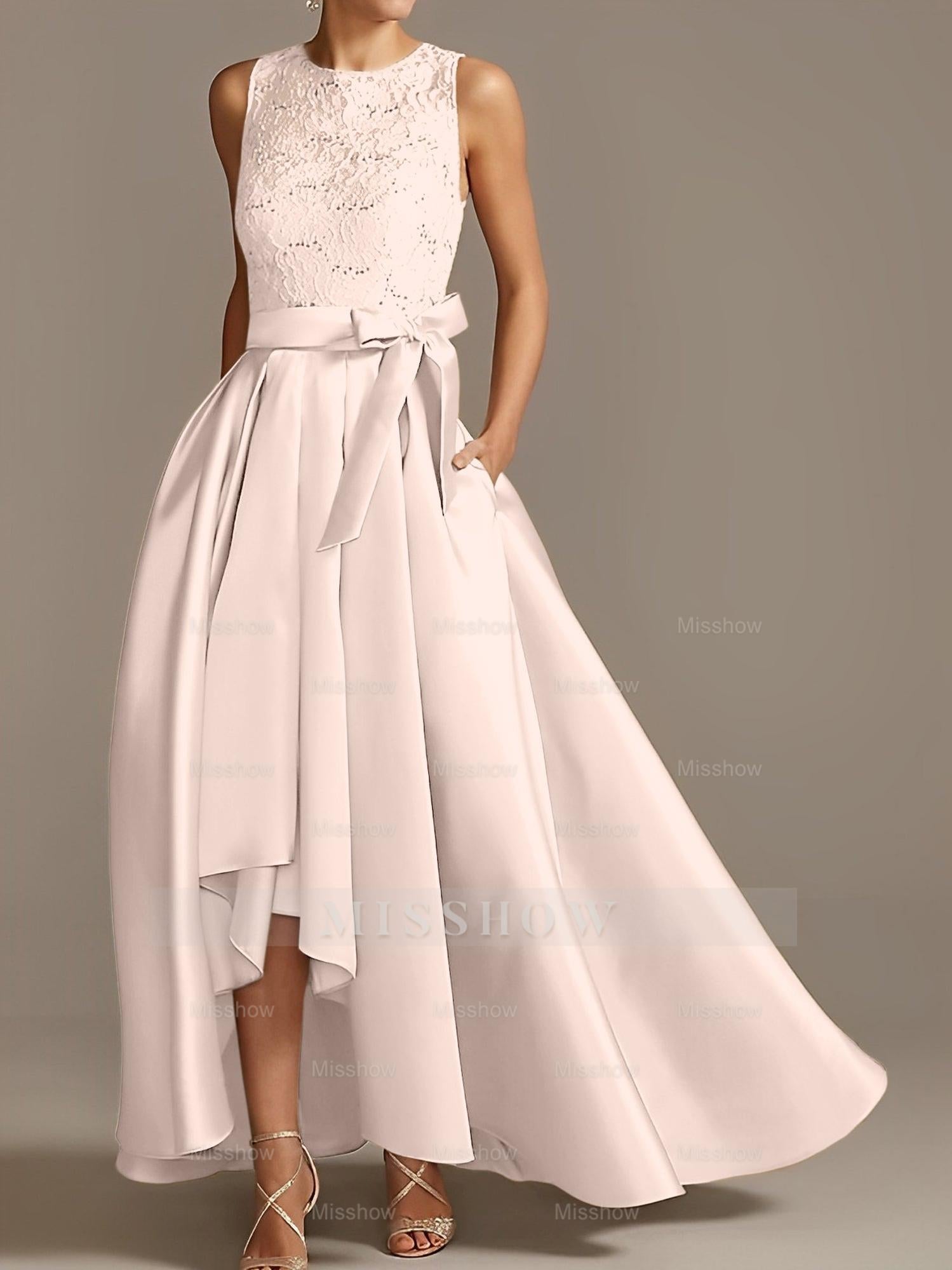 Asymmetrical Princess A-Line Sleeveless Mother Of The Bride Dress With Jewel Neck And Pleats