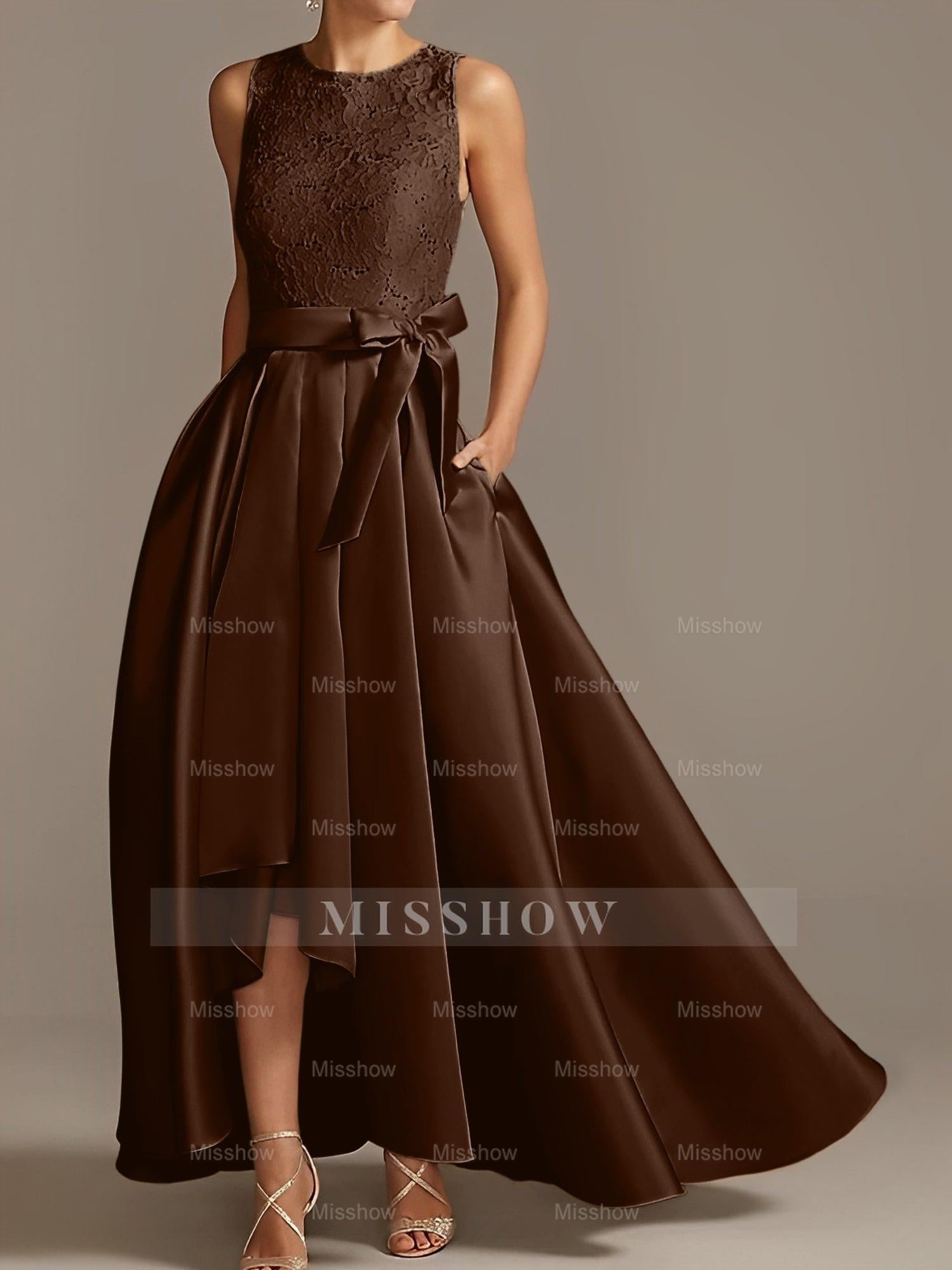 Asymmetrical Princess A-Line Sleeveless Mother Of The Bride Dress With Jewel Neck And Pleats