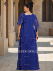 Asymmetrical Ruffle Chiffon Floor-Length Mother of the Bride Dress with Short Sleeves