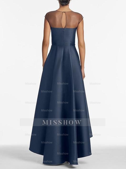 Asymmetrical Sleeveless A-Line Mother of the Bride Dress with Jewel Neckline Pleats and Appliques