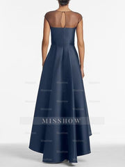 Asymmetrical Sleeveless A-Line Mother of the Bride Dress with Jewel Neckline Pleats and Appliques