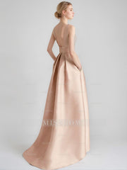 Asymmetrical Sleeveless A-Line/Princess Mother of the Bride & Groom Dress with Appliques and Pocket