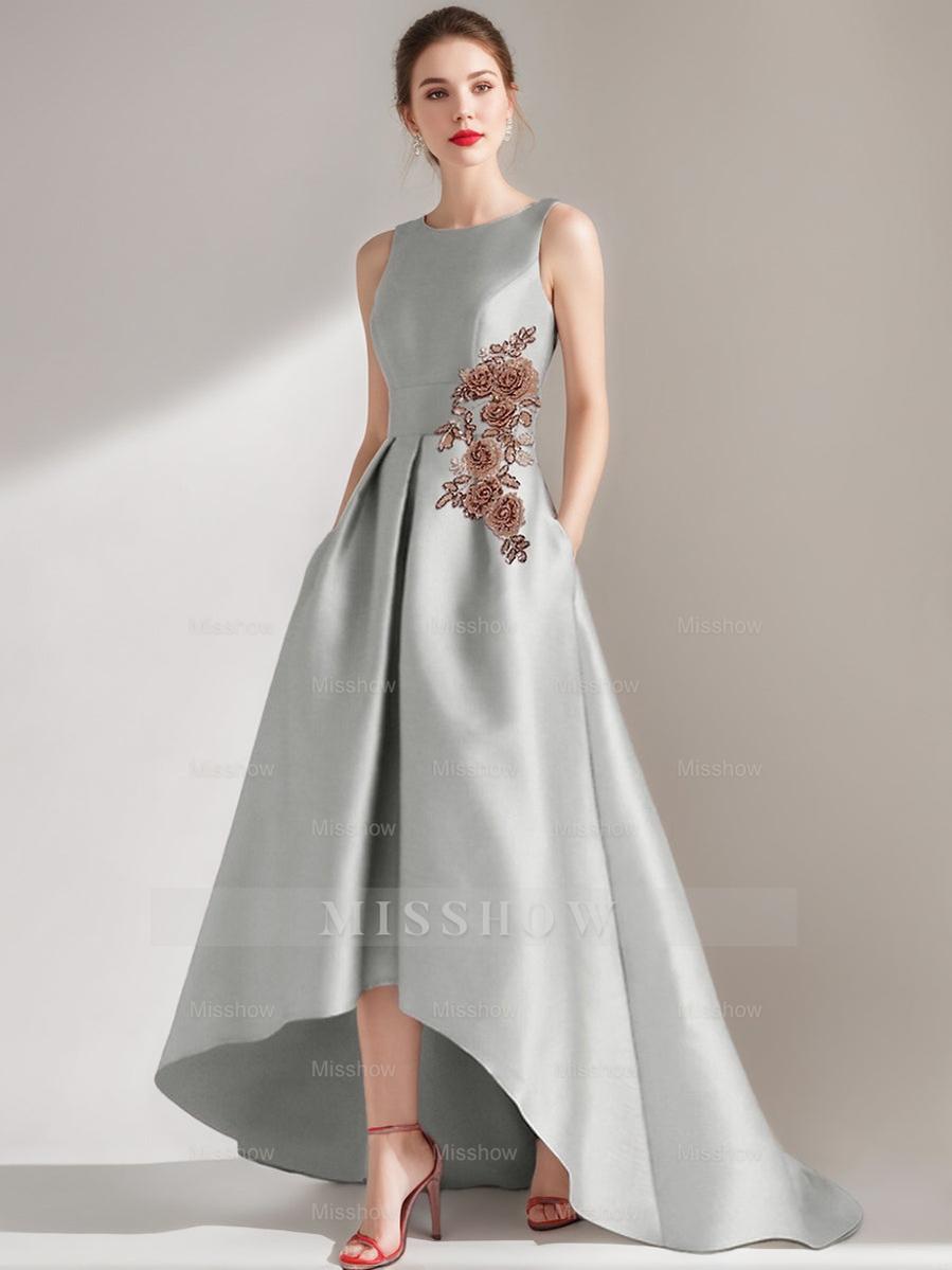 Asymmetrical Sleeveless A-Line/Princess Mother of the Bride & Groom Dress with Appliques and Pocket