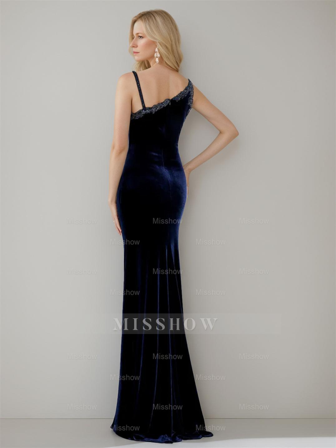 Asymmetrical Sleeveless Floor-Length Mermaid/Trumpet Mother-of-the-Bride Dress with Side Split