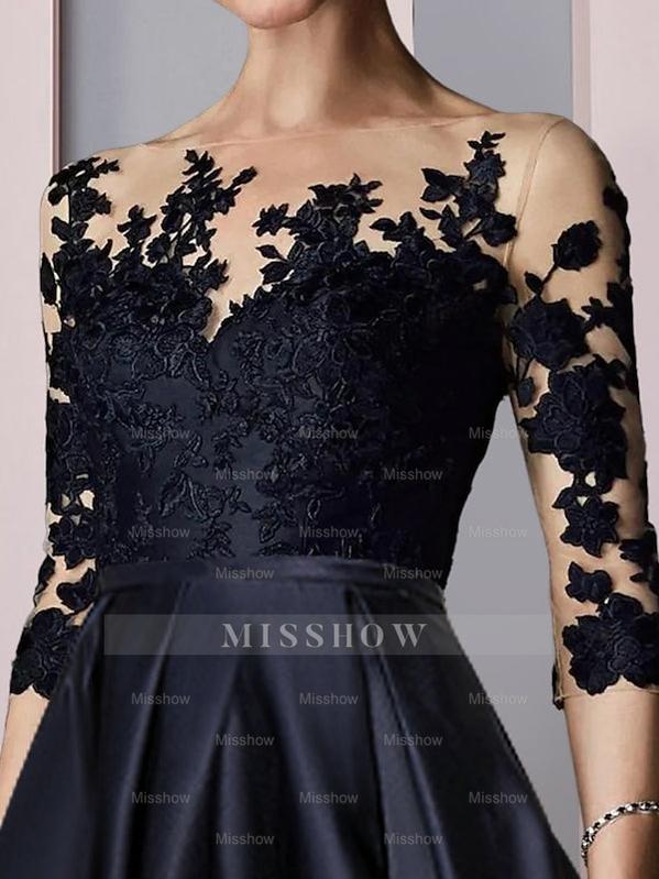 Asymmetrical Tea-Length A-Line/Princess Mother of the Bride Dresses with Illusion-Neck