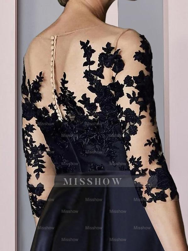 Asymmetrical Tea-Length A-Line/Princess Mother of the Bride Dresses with Illusion-Neck