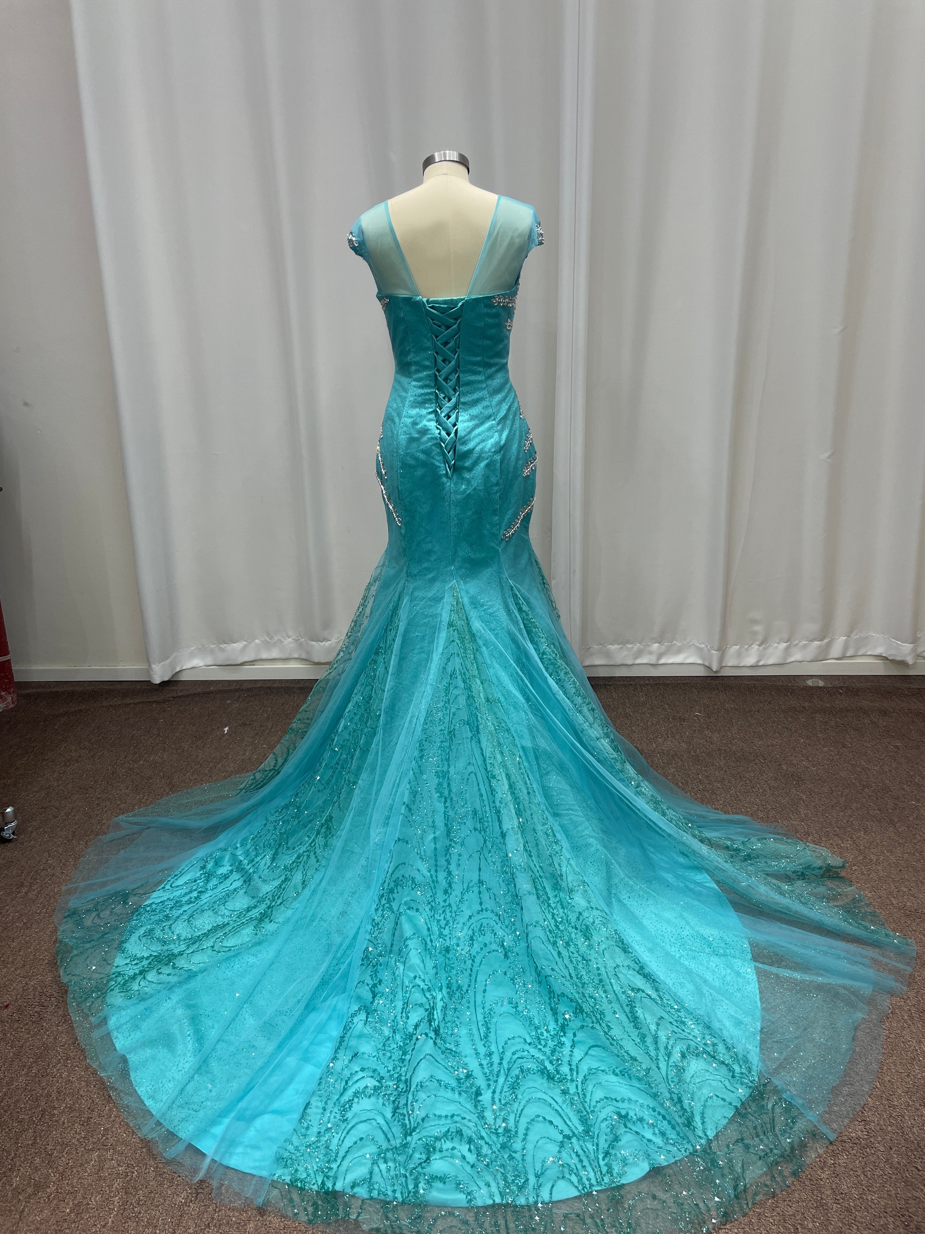 Attractive Blue Off-the-Shoulder Sweetheart Mermaid Evening Dresses with Rhinestones