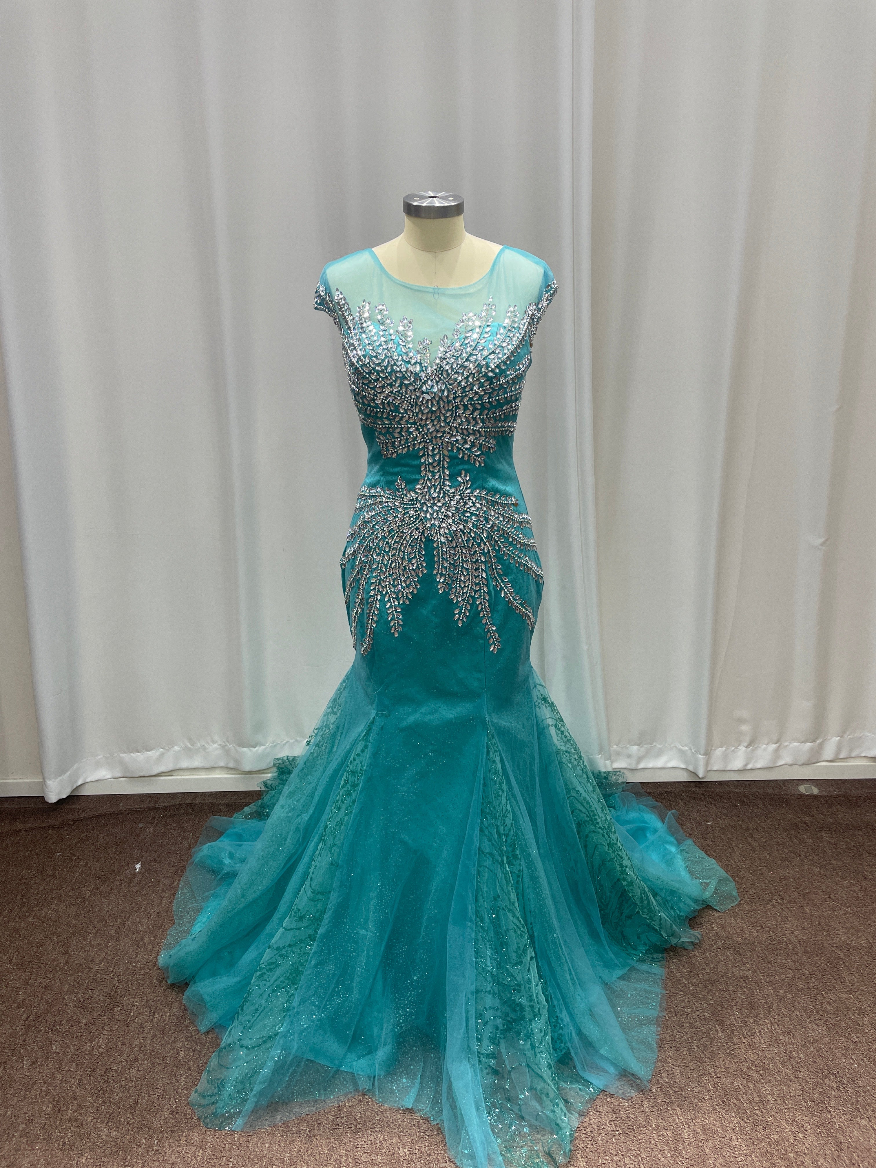 Attractive Blue Off-the-Shoulder Sweetheart Mermaid Evening Dresses with Rhinestones