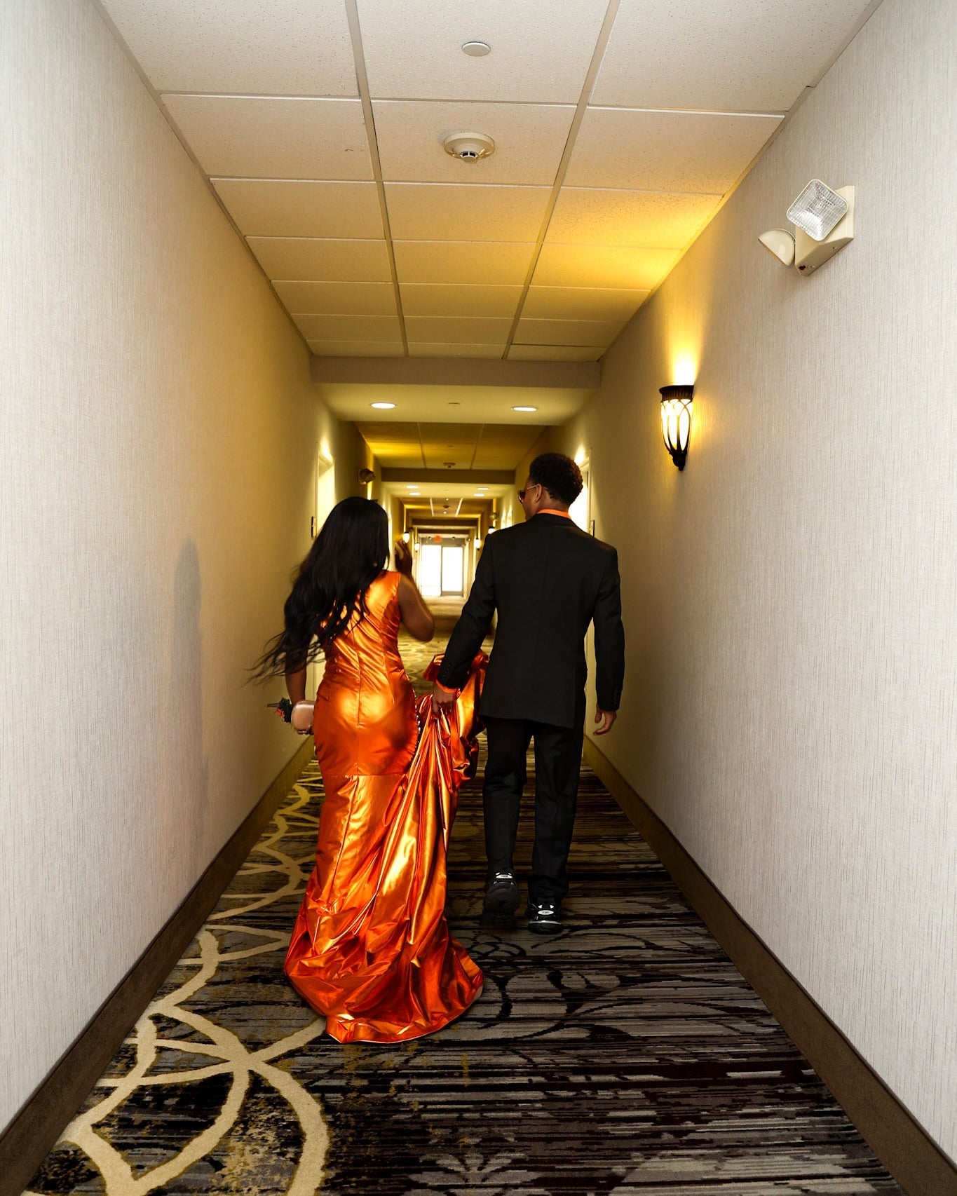 Attractive Orange Sleeveless Crew Mermaid Prom Dress with Chapel Train