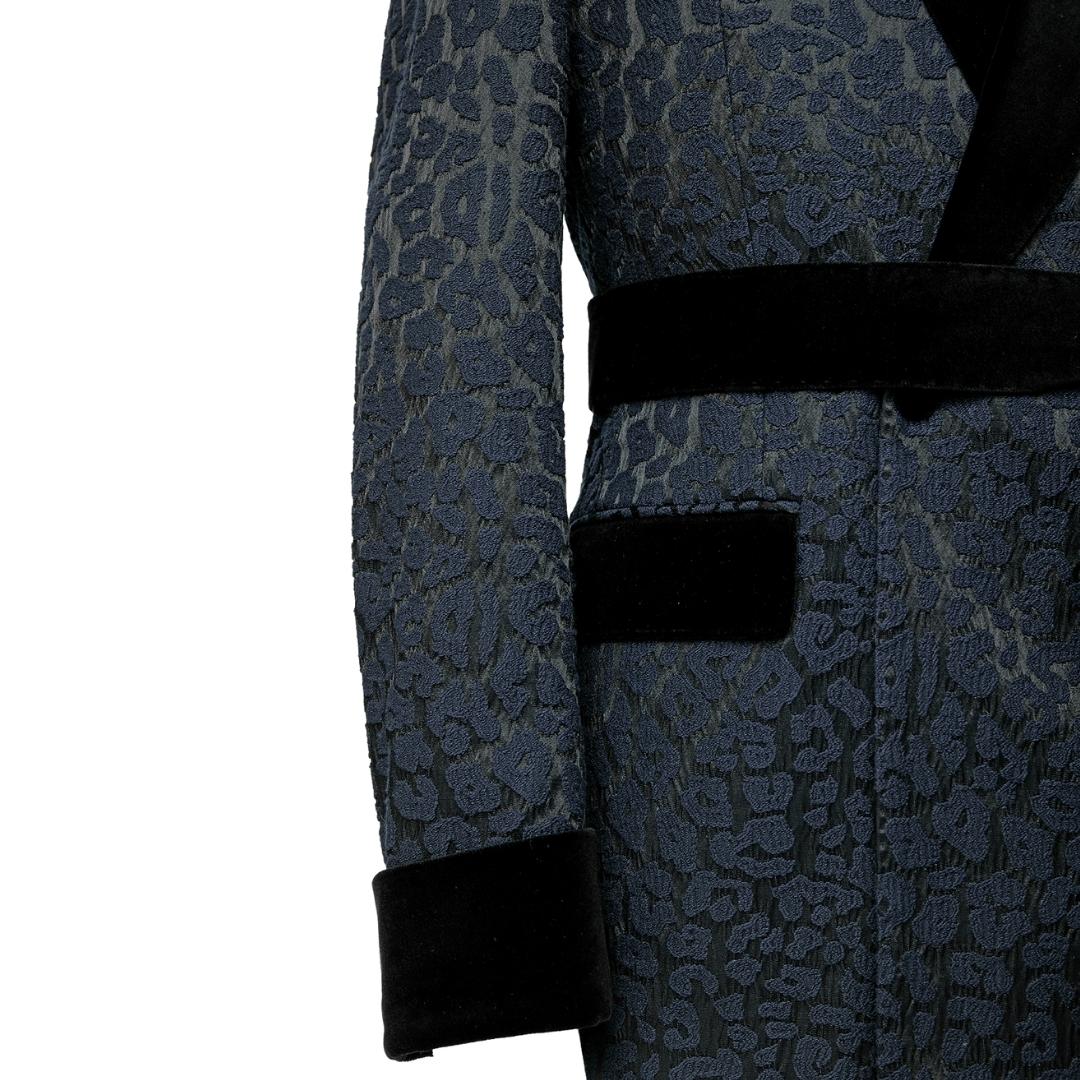 Aubrey Chic Navy Blue Shawl Collar Two-Piece Jacquard Groom's Suit