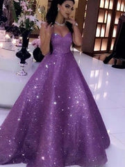 Ball Gown Sequins Sweetheart Sleeveless Ruffles Prom Evening Dresses