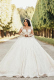 Ball Gown Floor-Length Stain Long Sleeve Appliques Sweetheart Tulle Wedding Dresses with Beadings