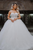 Ball Gown Sweetheart Sleeveless Charming Floor-Length Tulle Wedding Dresses with Appliques