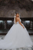 Ball Gown Sweetheart Sleeveless Charming Floor-Length Tulle Wedding Dresses with Appliques