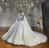 Ball Gown Sweetheart Tulle Long Sleeves Appliques Floor-Length Wedding Dresses with Lace