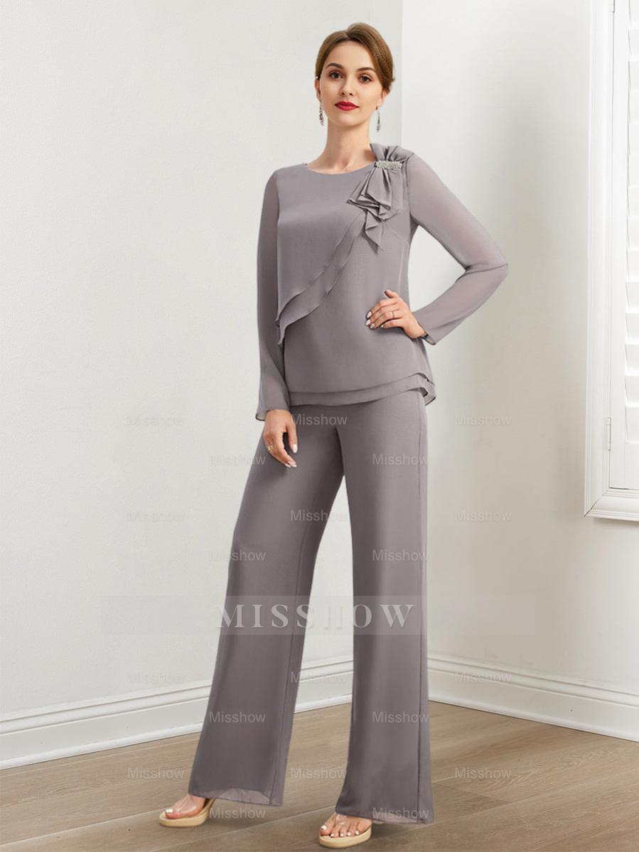 Beaded and Ruffled Chiffon Pantsuits for the Mother of the Bride