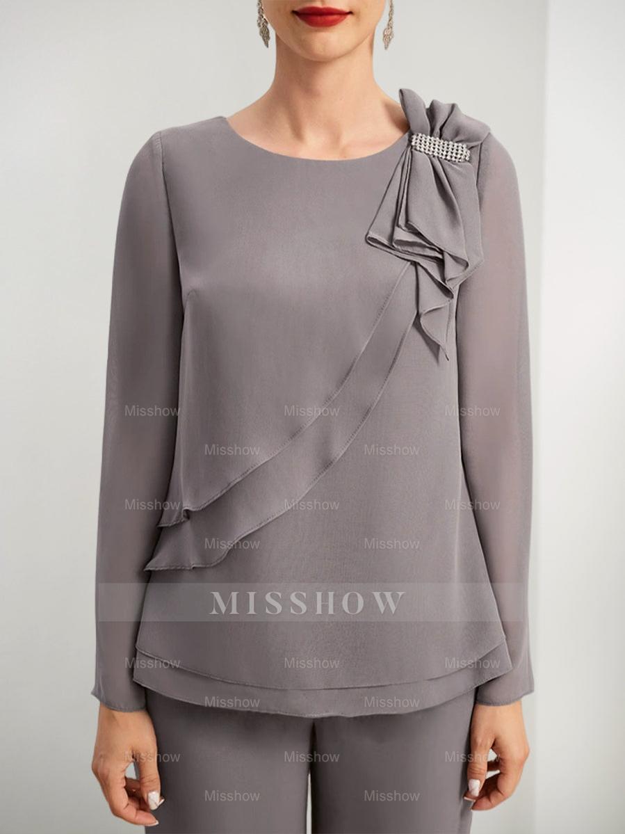 Beaded and Ruffled Chiffon Pantsuits for the Mother of the Bride