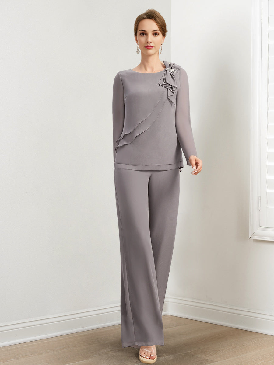 Beaded and Ruffled Chiffon Pantsuits for the Mother of the Bride