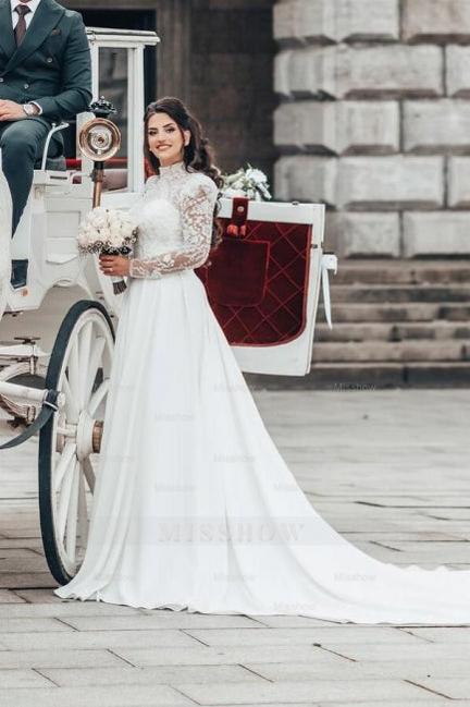 fitted lace wedding dress Beautiful A-Line Long High Neck Lace Chiffon Wedding Dresses with Long Sleeves fitted lace wedding dress Beautiful A-Line Long High Neck Lace Chiffon Wedding Dresses with Long Sleeves